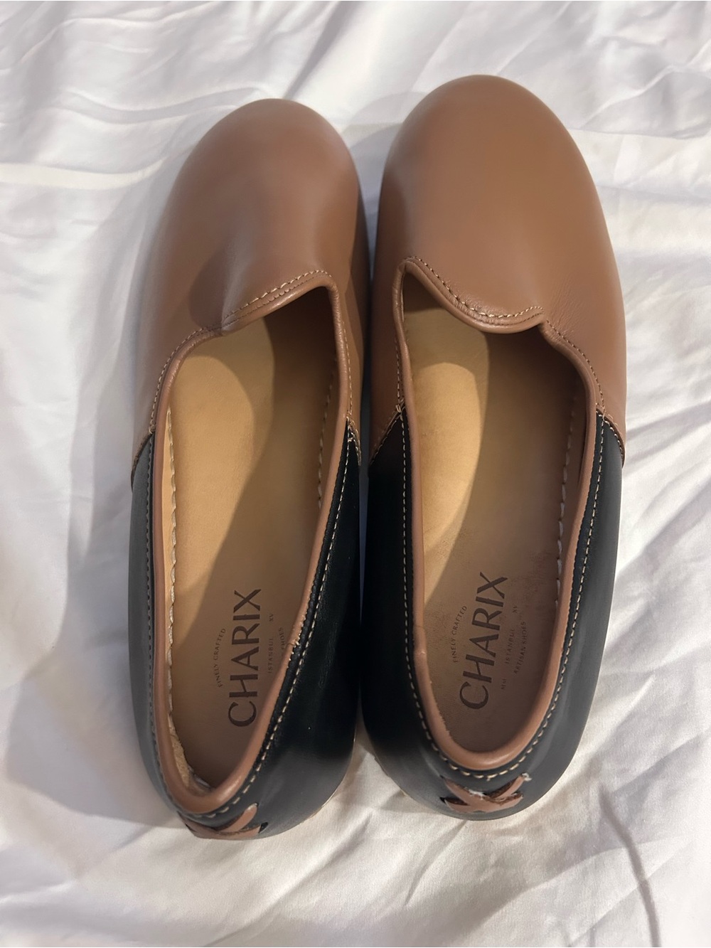 Charix Camel Black Leather Comfort Minimalist Loafer Slip On Womens Shoe 45 US13 - Picture 3 of 6